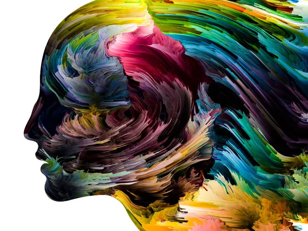 Disturbing Thoughts Series Liquid Paint Motion Human Face Silhouette Artwork — Stock Photo, Image