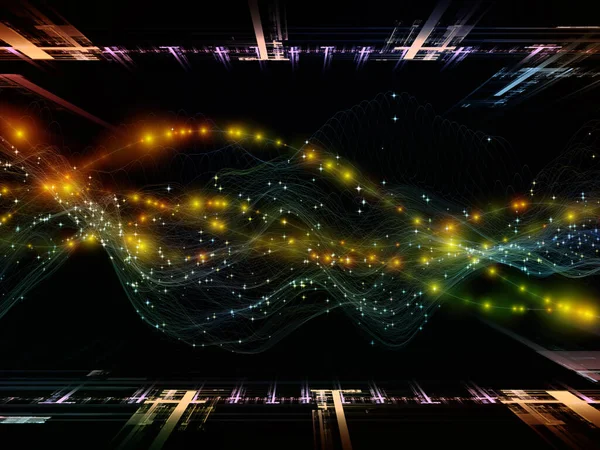 Raumlogik Virtuelle Welle Kreative Anordnung Von Horizontalen Sinuswellen Und Lichtteilchen — Stockfoto