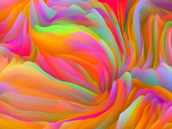 混沌とした表面 次元波シリーズ 渦巻くカラーテクスチャの背景デザイン アート 創造性 デザインに関連するランダム乱流の3Dレンダリング — ストック写真