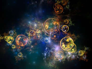 Temel parçacık oluşturma, uzay fiziği, astrofizik, eğitim ve sanal gerçeklik konularındaki fraktal kürelerin ve ışıkların 3 boyutlu çizimi.