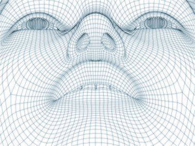 İnsan kafası ve yüzünün üç boyutlu görüntülenmesi illüstrasyon ve tasarım için tel örgüsü olarak kullanılacak