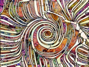 Kırık Renk. Lekeli Camlar Birliği serisi. Parçalanma, sanat, şiir ve tasarım birliği konularındaki tasarımları tamamlamak için renk ve doku parçalarının arkaplanı