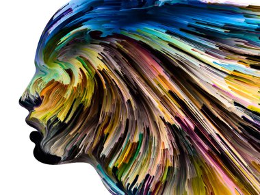 Rahatsız edici Düşünceler serisi. İnsan yüzü siluetinde hareketli karamsar bir boya. İç dünya, zihin, psikoloji, depresyon, anksiyete, zihinsel hastalık, yaratıcılık ve soyut sanat konularındaki sanat çalışmaları.