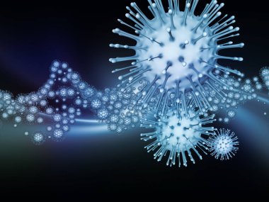 Coronavirus Mantığı. Viral Salgın Serisi. Coronavirus parçacıkları ve mikro uzay elementlerinin virüs, salgın, enfeksiyon, hastalık ve sağlık teması üzerine 3D Illustration