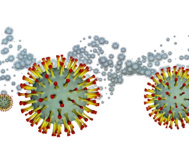 Coronavirus Boşluğu. Viral Salgın Serisi. Virüs, salgın, enfeksiyon, hastalık ve sağlık konularındaki projeler için 3 boyutlu Coronavirus parçacıkları ve mikro uzay elementleri