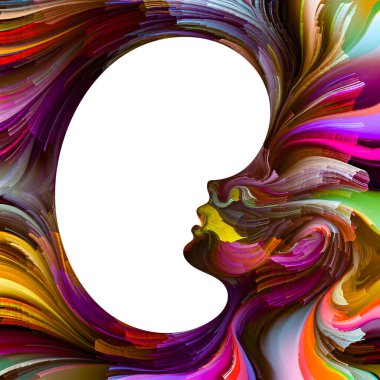 Duygusal Palet serisi. İç mekan. Hayal gücü, yaratıcılık ve iç dünya konularındaki çocuk siluetlerinin canlı renklerinin soyut tablosu.