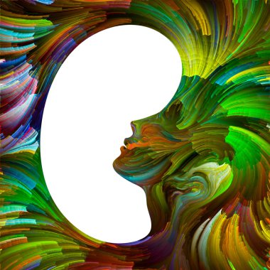 Duygusal Palet serisi. İç mekan. Hayal gücü, yaratıcılık ve iç dünya konularında kadın siluetlerinin canlı renklerinin soyut tablosu.