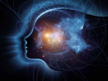 İnsan Geometri serisi. İnsan yüz hatlarının soyut bileşimi ve psikoloji, eğitim, bilim ve zihnin doğası konularındaki fraktal çizgiler.