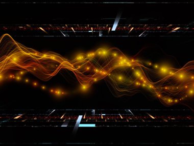 Veri Alanı Sanal Dalga serisi. Veri transferi, sanal, yapay, matematiksel gerçeklik için yatay sinüs dalgaları ve ışık parçacıklarından oluşan tasarım.