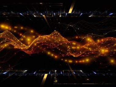 Uzay Mantığı. Sanal Dalga serisi. Veri transferi, sanal, yapay, matematiksel gerçeklik projeleri için yatay sinüs dalgaları ve ışık parçacıklarının yaratıcı düzenlenmesi.