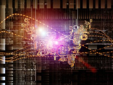 Sayılar ve Fraktallar serisinin. Bilgisayar dünyasındaki rakamların, çizgilerin ve ışıkların soyutlanması.