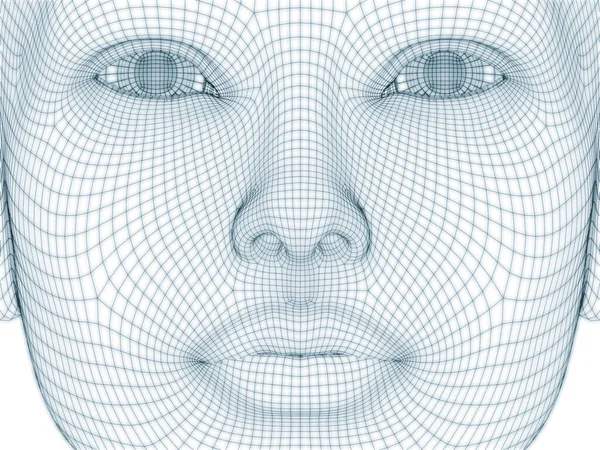 İnsan kafası ve yüzünün üç boyutlu görüntülenmesi illüstrasyon ve tasarım için tel örgüsü olarak kullanılacak