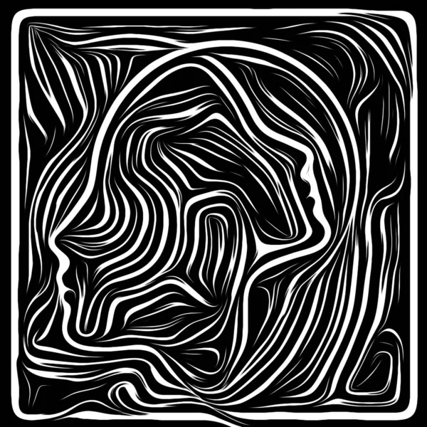 Virtual Woodcut Life Lines Series Creative Arrangement Human Profile Woodcut — Stock Photo, Image