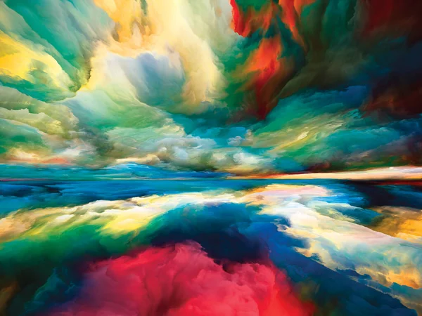 Renkli Vistas. Gerçekliğe Kaçış dizisi. Doğaüstü günbatımı renkleri ve dokularının kompozisyonu manzara resmi, hayal gücü, yaratıcılık ve sanatla ilişkilidir.