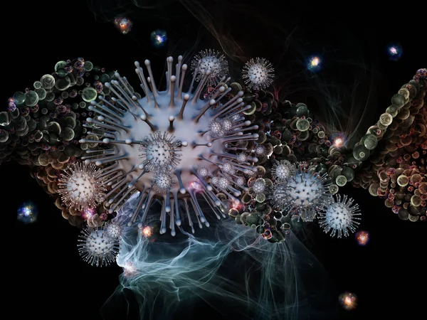 Rendering Interaction Viral Particles Abstract Microscopic Elements Subject Coronavirus Infection — Stock Photo, Image