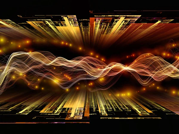 虚拟宇宙虚拟浪潮系列 基于数据传输 数学实相的水平正弦波和光粒子背景设计 — 图库照片