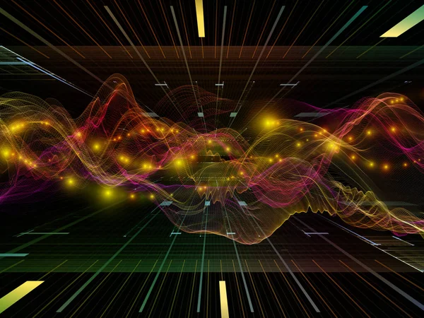 Virtuelles Universum Virtuelle Welle Hintergrundgestaltung Von Horizontalen Sinuswellen Und Lichtteilchen — Stockfoto