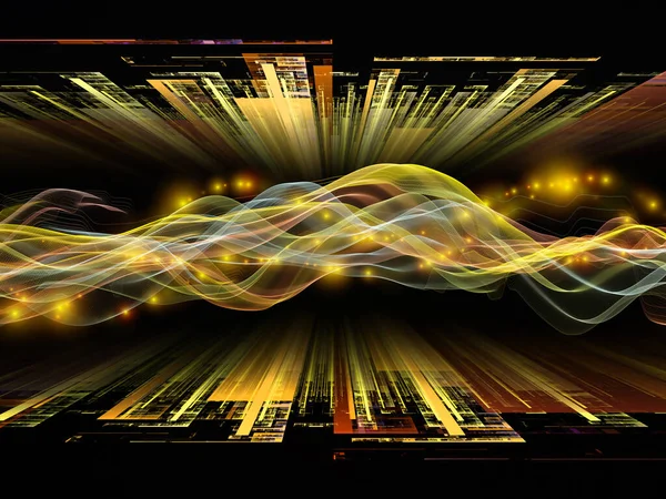 数据空间 虚拟浪潮系列 由水平正弦波和光粒子构成的设计 作为数据传输 数学现实的隐喻 — 图库照片