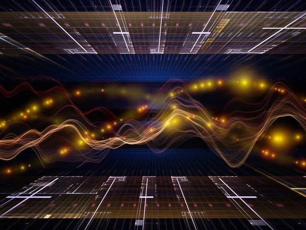 Gegevensruimte Virtual Wave Serie Ontwerp Bestaande Uit Horizontale Sinusgolven Lichtdeeltjes — Stockfoto