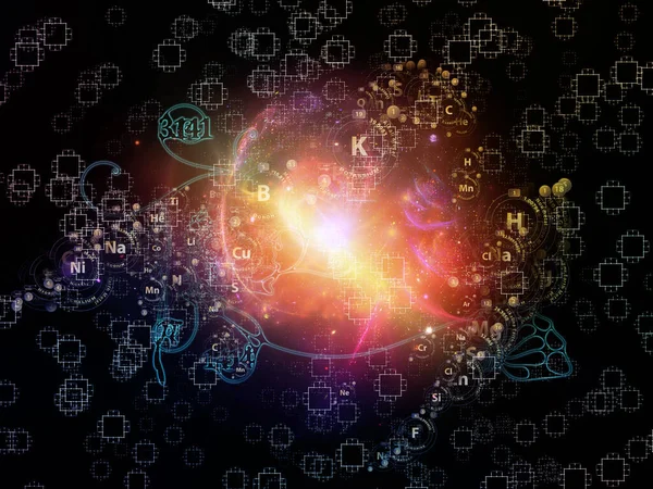 Mystische Chemie Zusammenspiel Chemischer Symbole Fraktaler Büßer Und Lichter Zum — Stockfoto