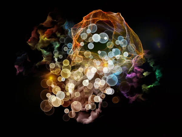 Serie Digitaler Partikel Wechselspiel Aus Bunten Kugelförmigen Teilchen Fraktalen Elementen — Stockfoto