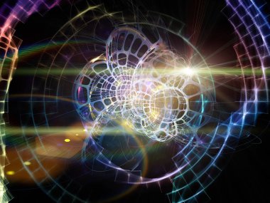 Uzayda üç boyutlu geometri yapısı eğrildi. Teknoloji, bilim, eğitim ve araştırma konularındaki illüstrasyon.
