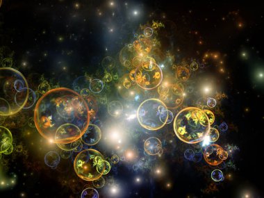 Temel parçacık oluşturma, uzay fiziği, astrofizik, eğitim ve sanal gerçeklik konularındaki fraktal kürelerin ve ışıkların 3 boyutlu çizimi.