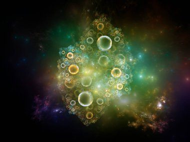 Temel parçacık oluşturma, uzay fiziği, astrofizik, eğitim ve sanal gerçeklik konularındaki fraktal kürelerin ve ışıkların 3 boyutlu çizimi.