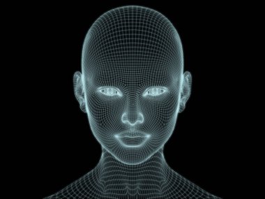 Resim ve tasarım için insan kafası ve yüzünün 3 boyutlu görüntüsü tel örgüsü