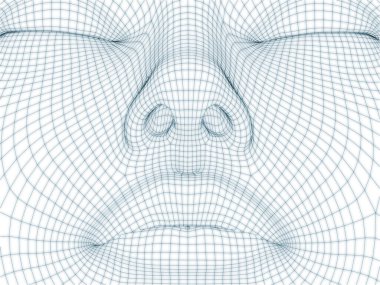 İnsan kafası ve yüzünün üç boyutlu görüntülenmesi illüstrasyon ve tasarım için tel örgüsü olarak kullanılacak