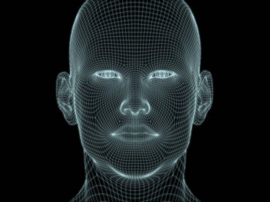 Teknoloji, eğitim ve bilgisayar bilimleri illüstrasyonlarında kullanılmak üzere insan yüzü 3D kablo örgüsü oluşturma