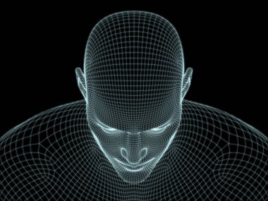 İnsan kafasının teknoloji, eğitim ve bilgisayar bilimleri illüstrasyonlarında kullanılması için tel örgüye dönüştürülmesi