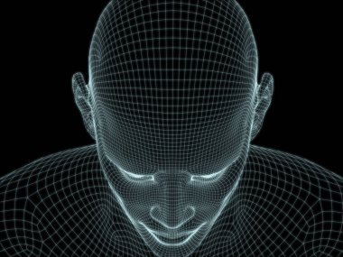 İnsan kafasının teknoloji, eğitim ve bilgisayar bilimleri illüstrasyonlarında kullanılması için tel örgüye dönüştürülmesi