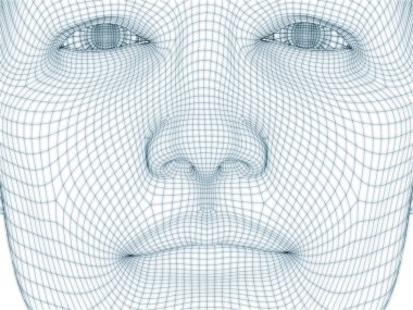 İnsan kafası ve yüzünün üç boyutlu görüntülenmesi illüstrasyon ve tasarım için tel örgüsü olarak kullanılacak
