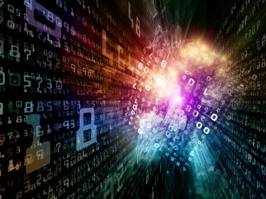 Matematik, bilim ve eğitim konularında uzayda sayıların ve ışıkların 3B çizimi