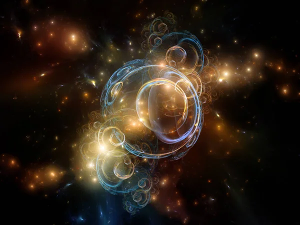 Ilustração Esferas Fractais Luzes Sobre Tema Criação Partículas Elementares Física — Fotografia de Stock