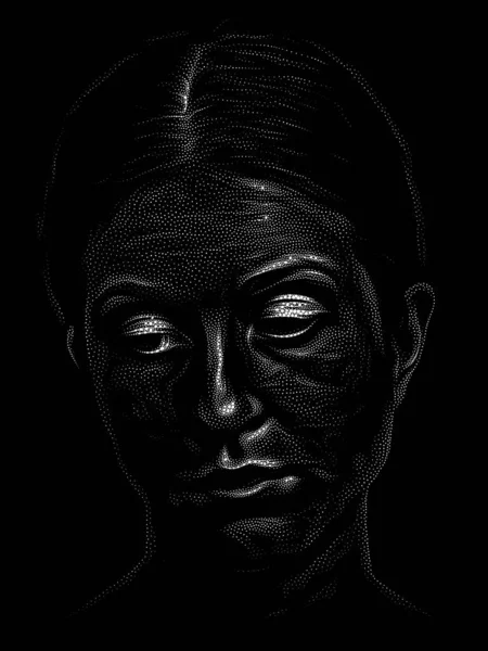 Série Stipple Portrait Rosto Uma Jovem Mulher Feita Estilo Tradicional — Fotografia de Stock