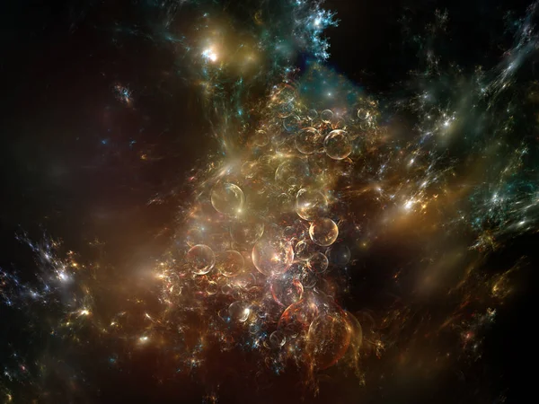 Ilustrace Fraktálních Sfér Světel Téma Tvorby Elementárních Částic Vesmírné Fyziky — Stock fotografie