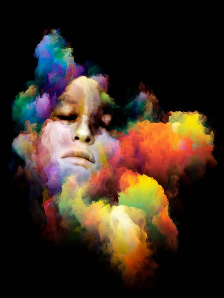 本物の肖像画だ インナーカラーシリーズ アート デザイン 心理学をテーマに黒を基調とした人間の顔と抽象的な色彩の配置 — ストック写真