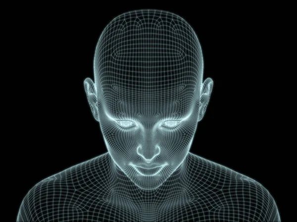 Рендеринг Голови Обличчя Людини Дротяній Сітці Використання Ілюстраціях Технології Освіті — стокове фото