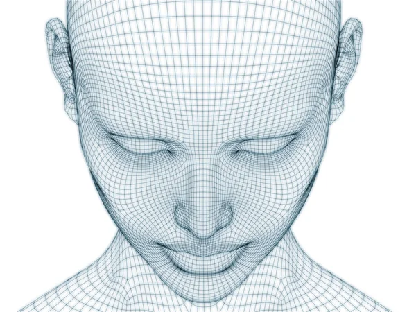 図やデザインで使用するためのワイヤメッシュとしての人間の頭と顔の3Dレンダリング — ストック写真