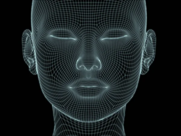 Human Head Close Render Wire Mesh Use Illustrations Technology Education — Stock Photo, Image