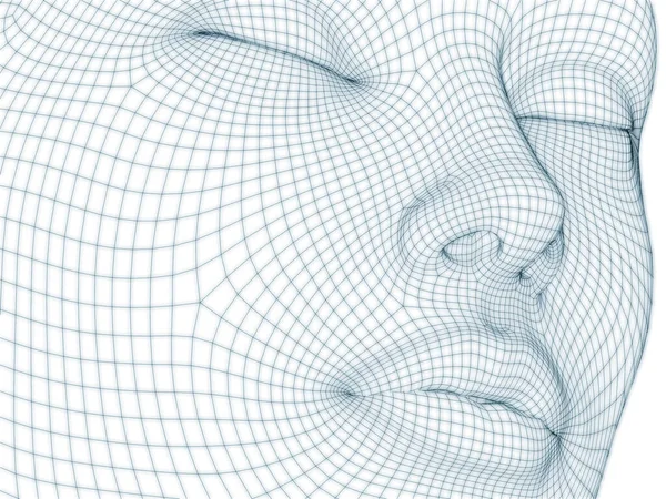 İnsan kafası ve yüzünün üç boyutlu görüntülenmesi illüstrasyon ve tasarım için tel örgüsü olarak kullanılacak