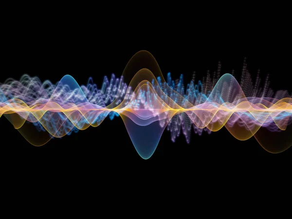 波動関数級数 音のイコライザー 音楽のスペクトル及び量子確率をテーマにした色付き正弦振動 光及びフラクタル元素の背景 — ストック写真