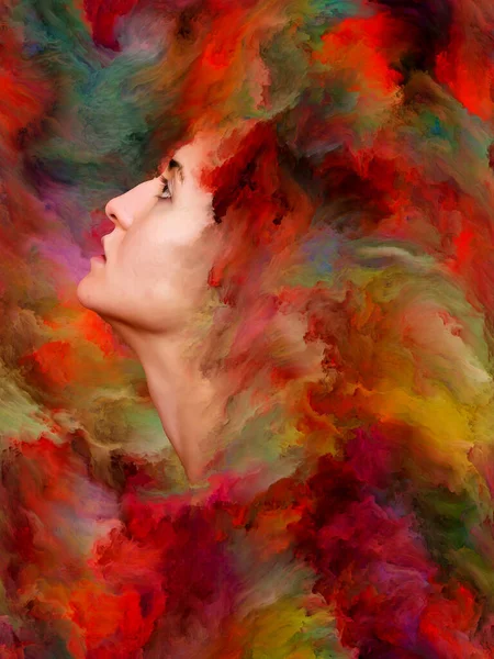 Woman\'s World series. Abstract background made of female portrait fused with vibrant paint for use with projects on feelings, emotions, inner world, creativity and imagination