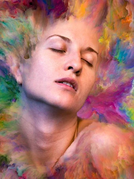 Her World series. Interplay of female portrait fused with vibrant paint on the subject of feelings, emotions, inner world, creativity and imagination