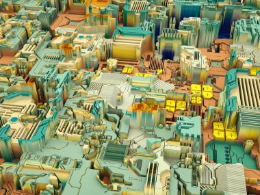 Yer Değiştirme Dünyası serisi. Bilim, modern teknoloji ve eğitim konularında soyut teknolojik örüntünün 3 boyutlu yorumlanması.