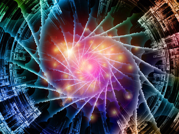 Inner Workings series. Backdrop of virtual grids and fractal gears for use in projects on information technology, mathematics and education