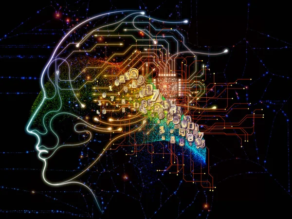 Cykl Wirtualnego Umysłu Głowa Człowieka Zintegrowana Komponentami Procesora Temat Sztucznej — Zdjęcie stockowe