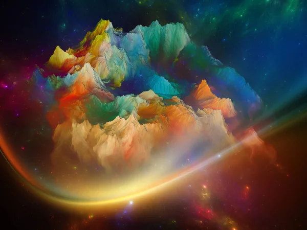 Colorful Range. Island in the Sky series. Composition of 3D rendering of colorful mountains against fractal space in association with imagination, space, science fiction and creativity